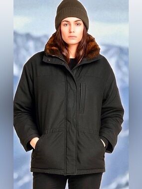 Lauren Ralph Lauren Black Faux Fur Collar Down Parka Anorak Ski Jacket Size M